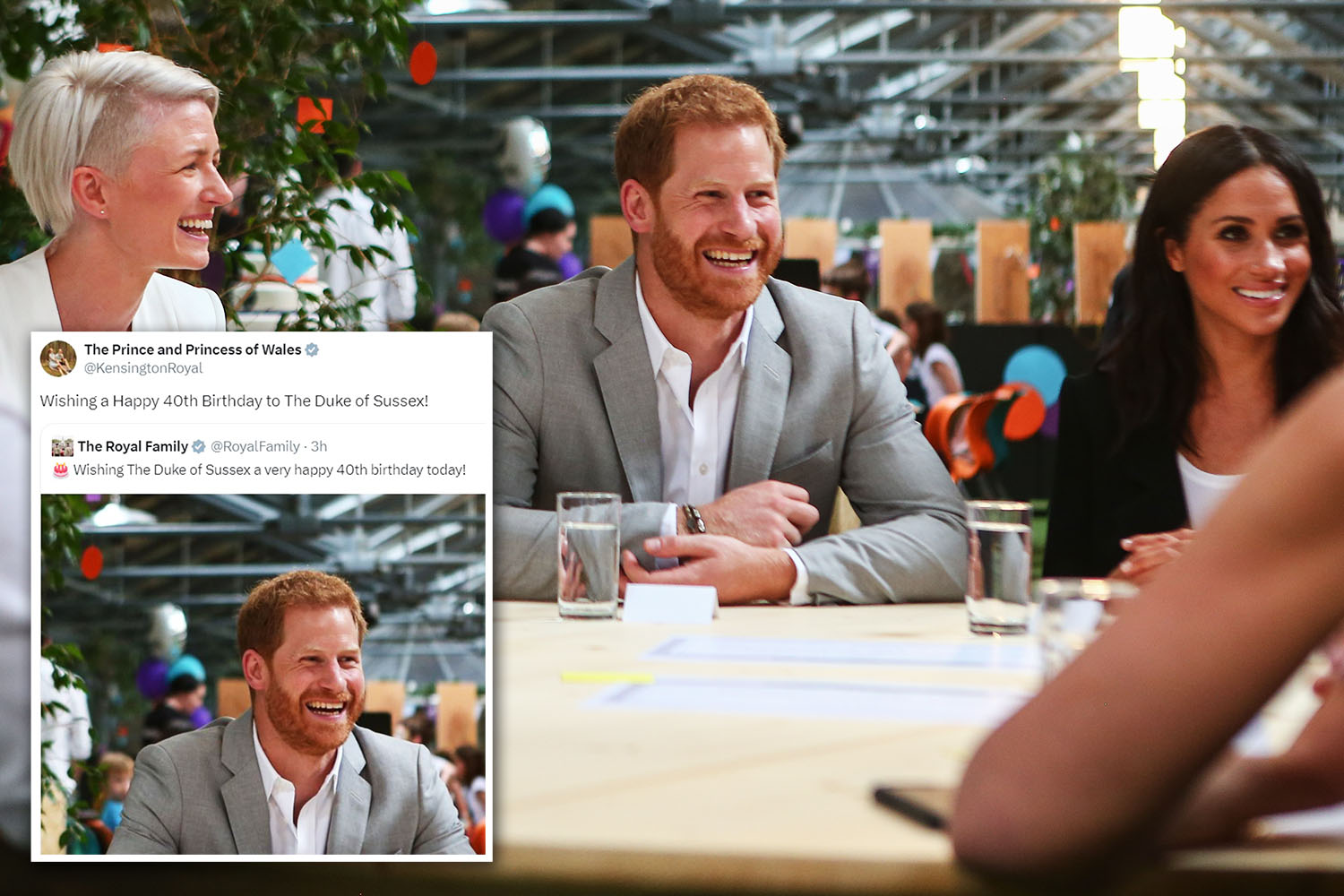 King Charles and Prince William use photo of Prince Harry with Meghan Markle cropped out in 40th birthday message