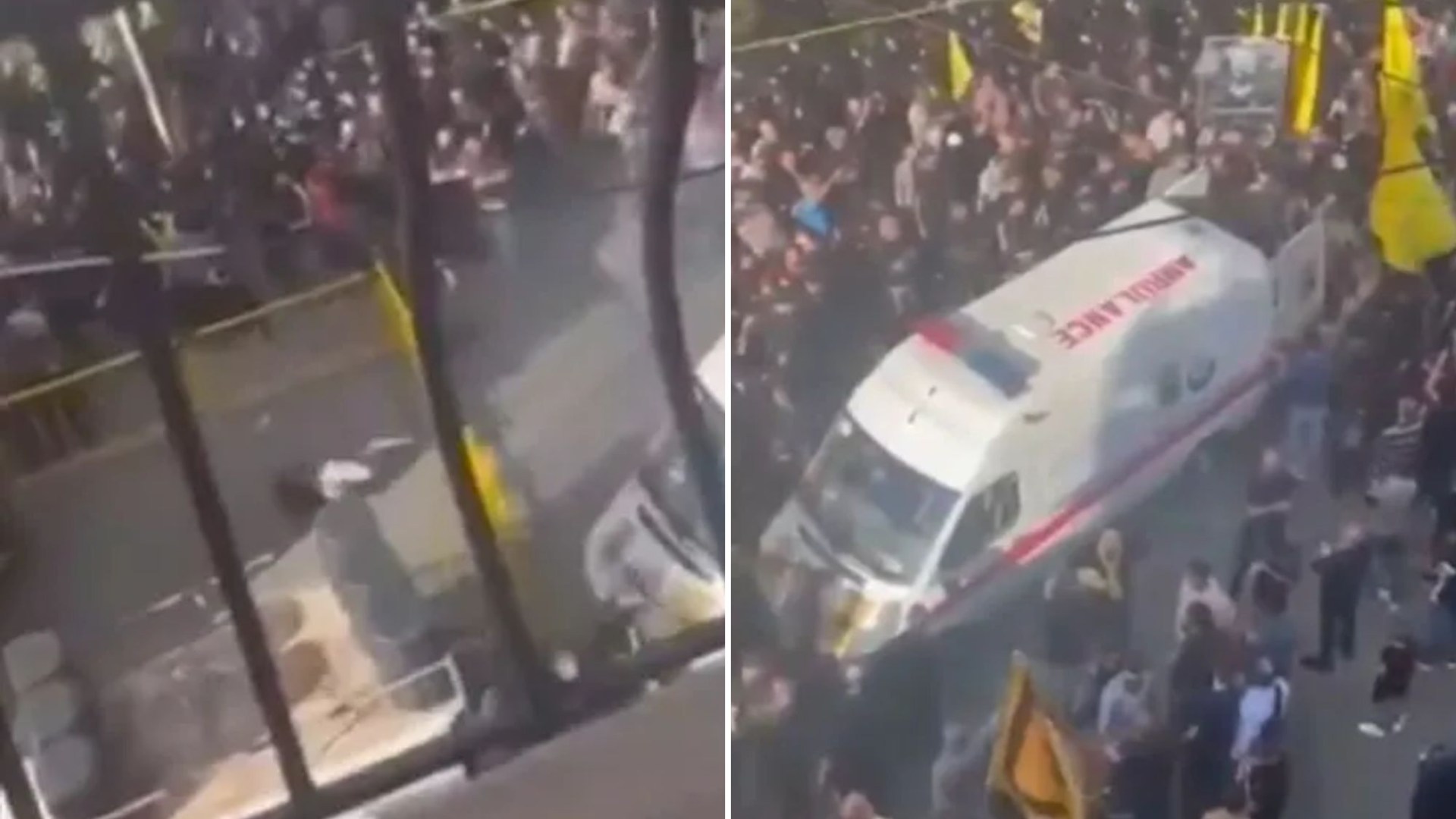 Watch as Hezbollah walkie-talkie explodes at funeral of booby-trapped pager victims in double-tap attack just 24hrs on